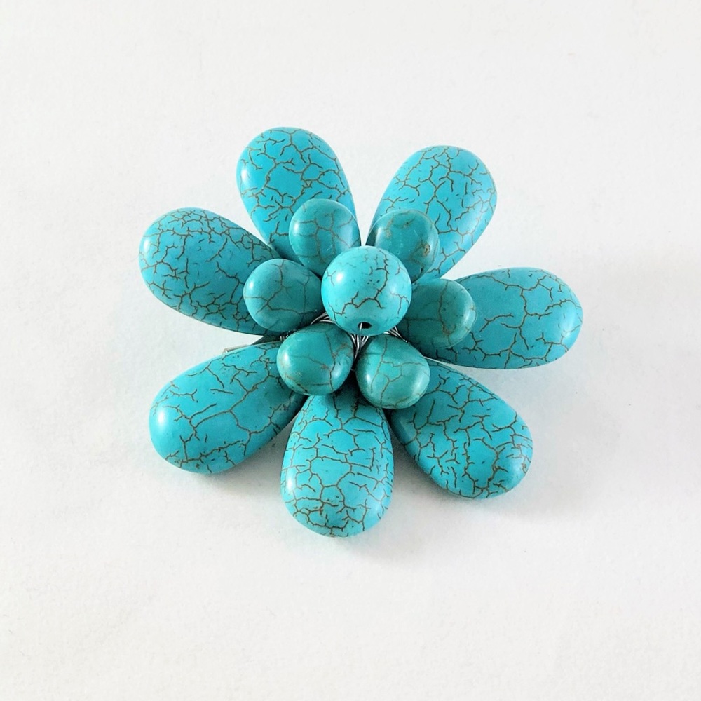 3D Turquoise flower brooch